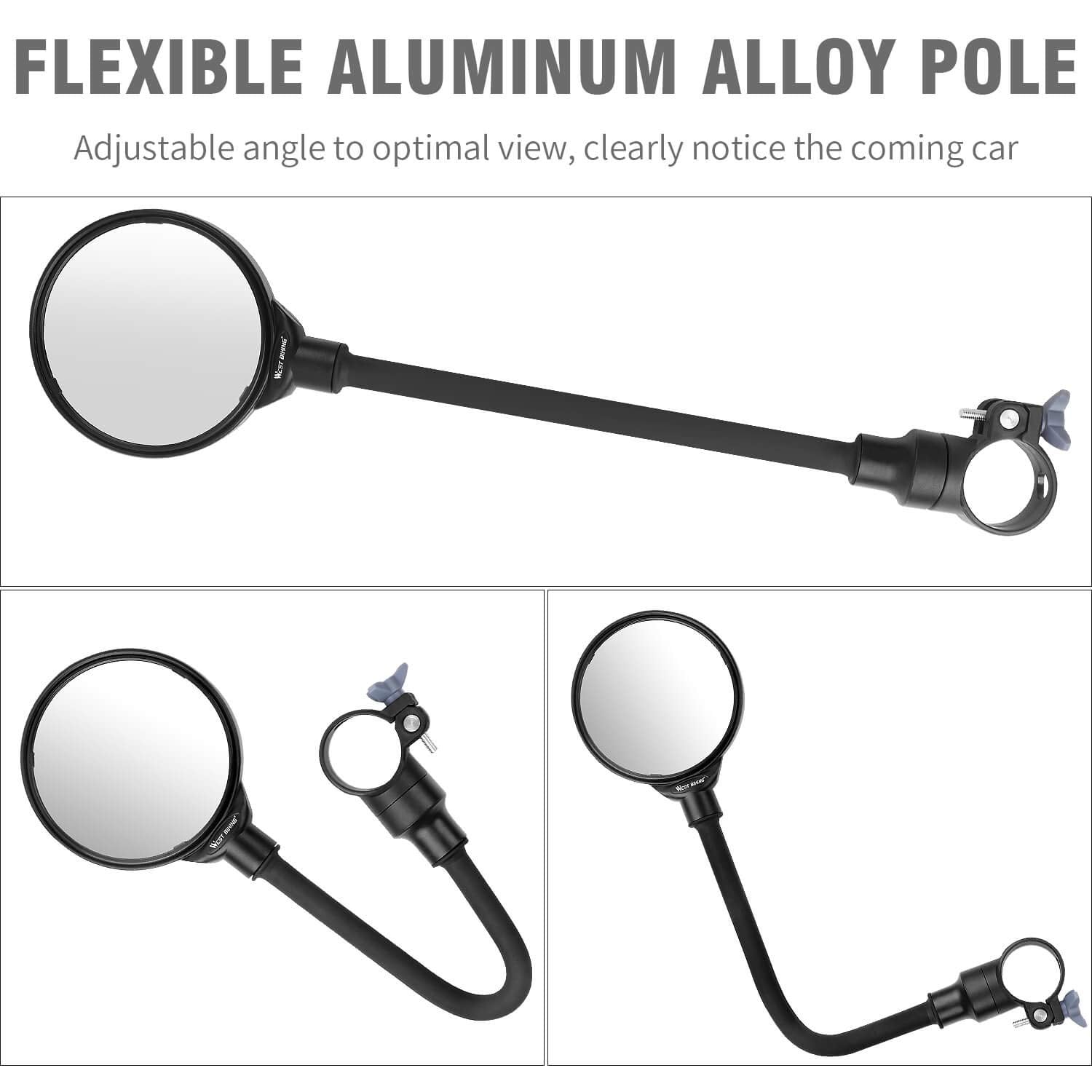 West Biking Bike Mirror Handlebar Mount, Adjustable Rotatable Bicycle Rear View Mirror, Wide Angle Acrylic Convex Safety Mirror
