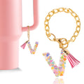Letter Charm Accessories for Stanley Cup 1 PCS Cute Initial Keychain Handle Charm for Stanley Tumbler for Women Pink Letter V