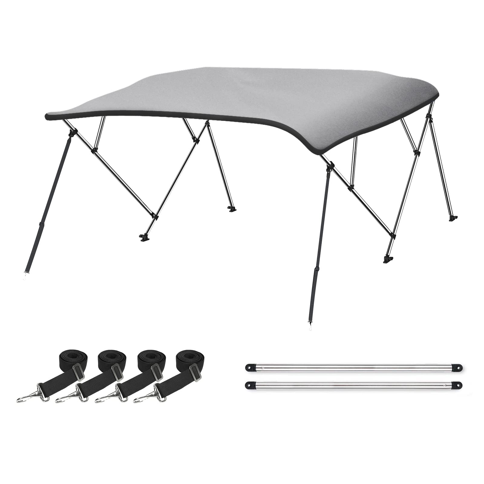 Naviskin Light Grey 3 Bow 6 'L X 46 '' H X 85 ''-90 '' W Bimini Top Cover Includes Mounting Hardwares,Storage Boot With 1 Inch A