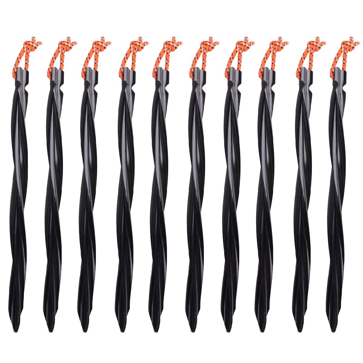 Azarxis Aluminum Tent Stakes Pegs Heavy Duty Lightweight For Camping Sand - 10 Pack (Black - Spiral - 9.84 Inches)