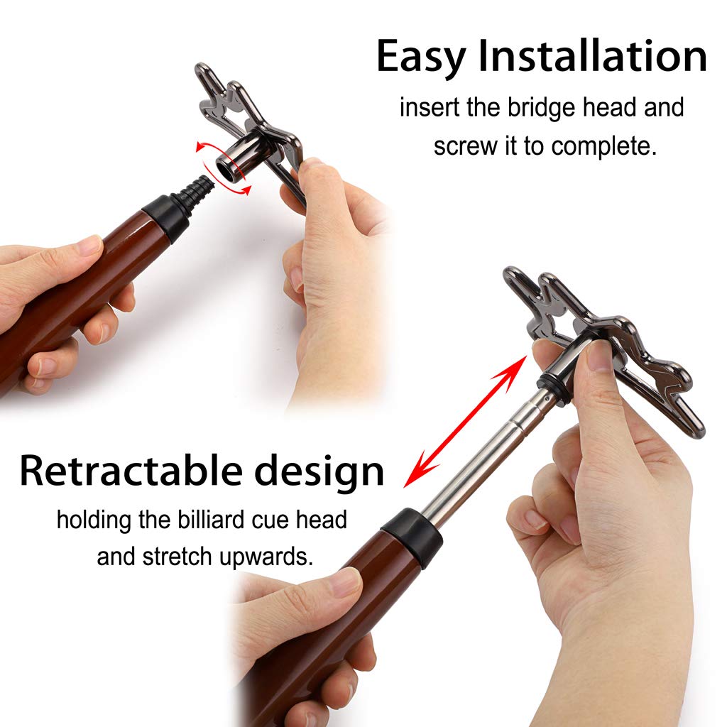 Ownmy Retractable Billiards Bridge Stick With Removable Bridge Head And Wood Handle, Pool Stick Length Extends Up To 35Cm - 140C