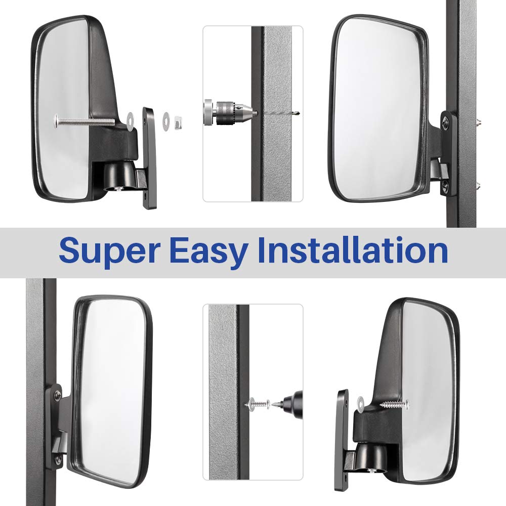 Betooll Hw9008 Golf Cart Folding Side View Mirrors For Club Car, Ezgo, Yamaha, Star, Zone Carts