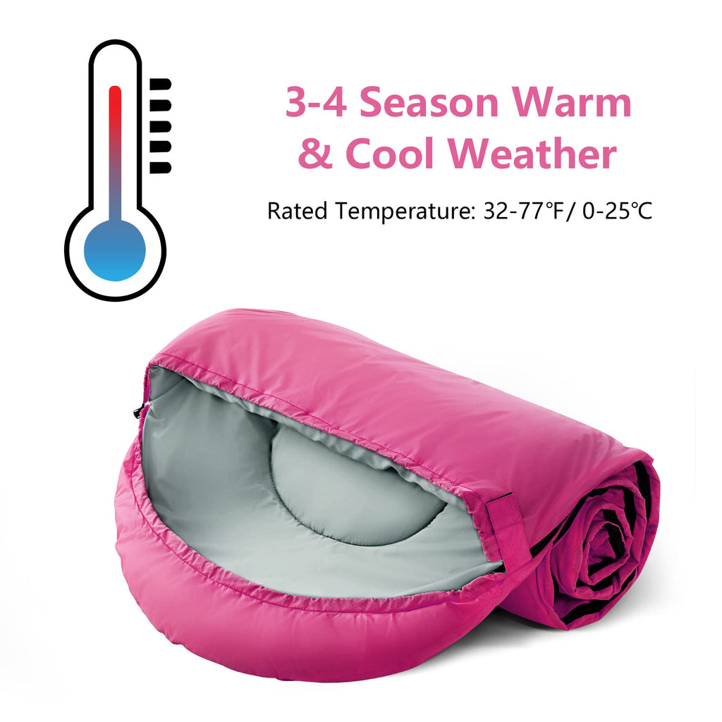 Orthomtex Sleeping Bags For Adults,Teens And Kids Girls-Warm & Cold Weather Lightweight,Waterproof Backpack,Great For 3-4 Season