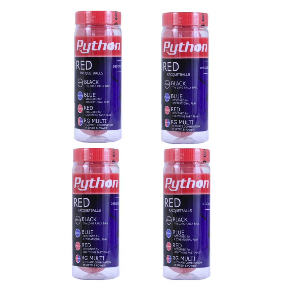 Python 3 Ball Can Red Racquetballs (Lightning Fast!) (4-Packs/Cans, 12-Balls)