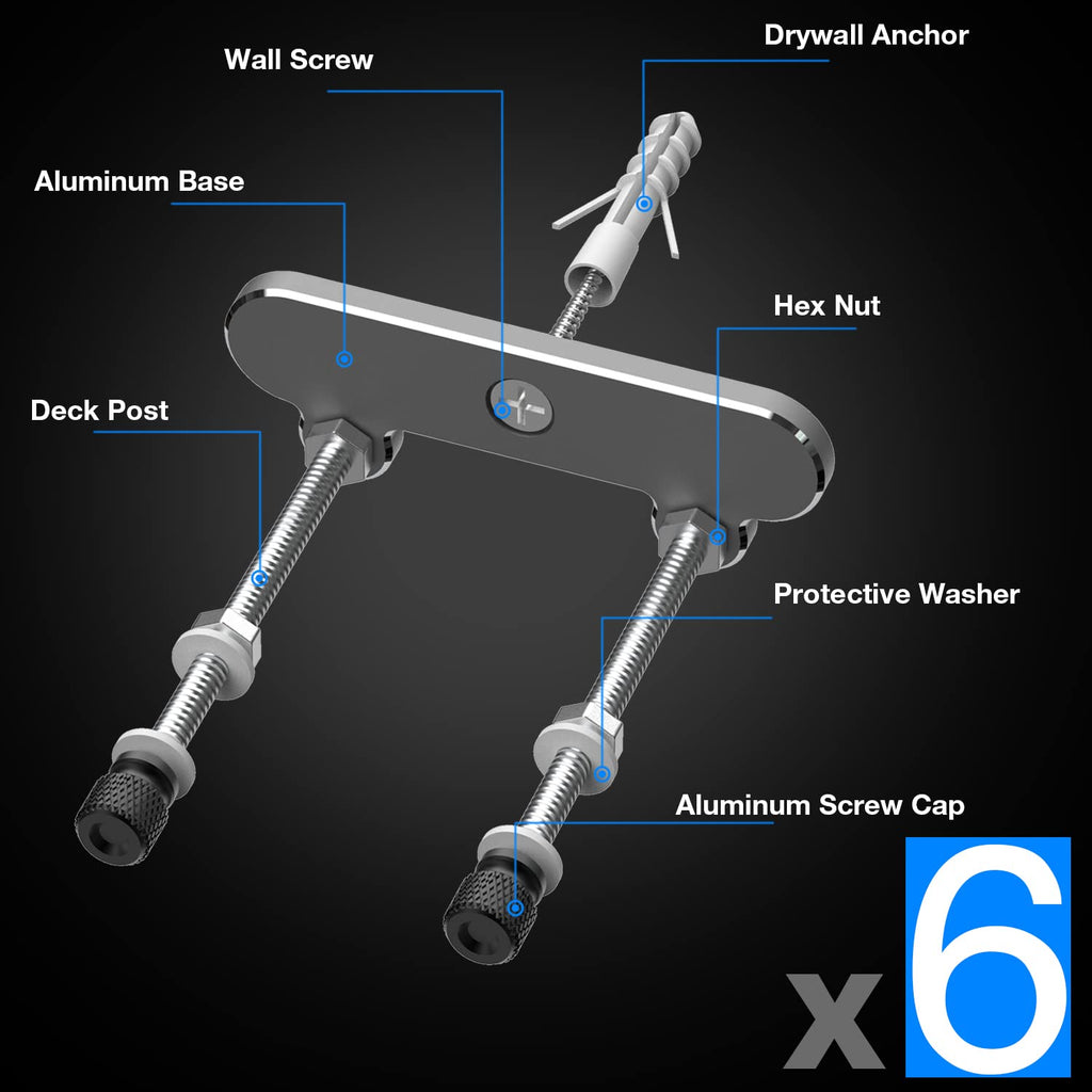 Ezbnb 6 Packs Skateboard Wall Mount Aluminum Skateboard Hanger For Skateboard Deck Display Skateboards Storage Horizontal & Floa