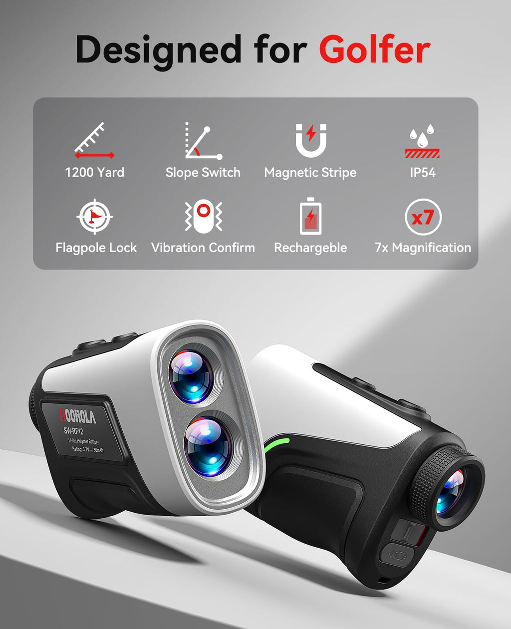Hoorola Range Finder Golf, 1200 Yards Rangefinder with Slope, Magnetic Stripe, 7X Magnification, IP54 Water Resistant, Rechargea