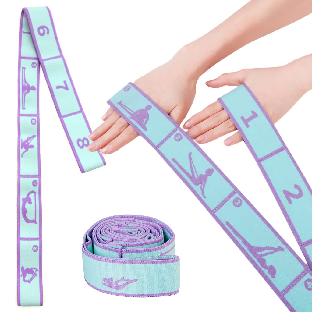 Proberos Yoga Belt for Women Men, 8 Loops Elastic Yoga Strap for Stretching, Multifunction Resistance Band for Yoga Exercise Fi