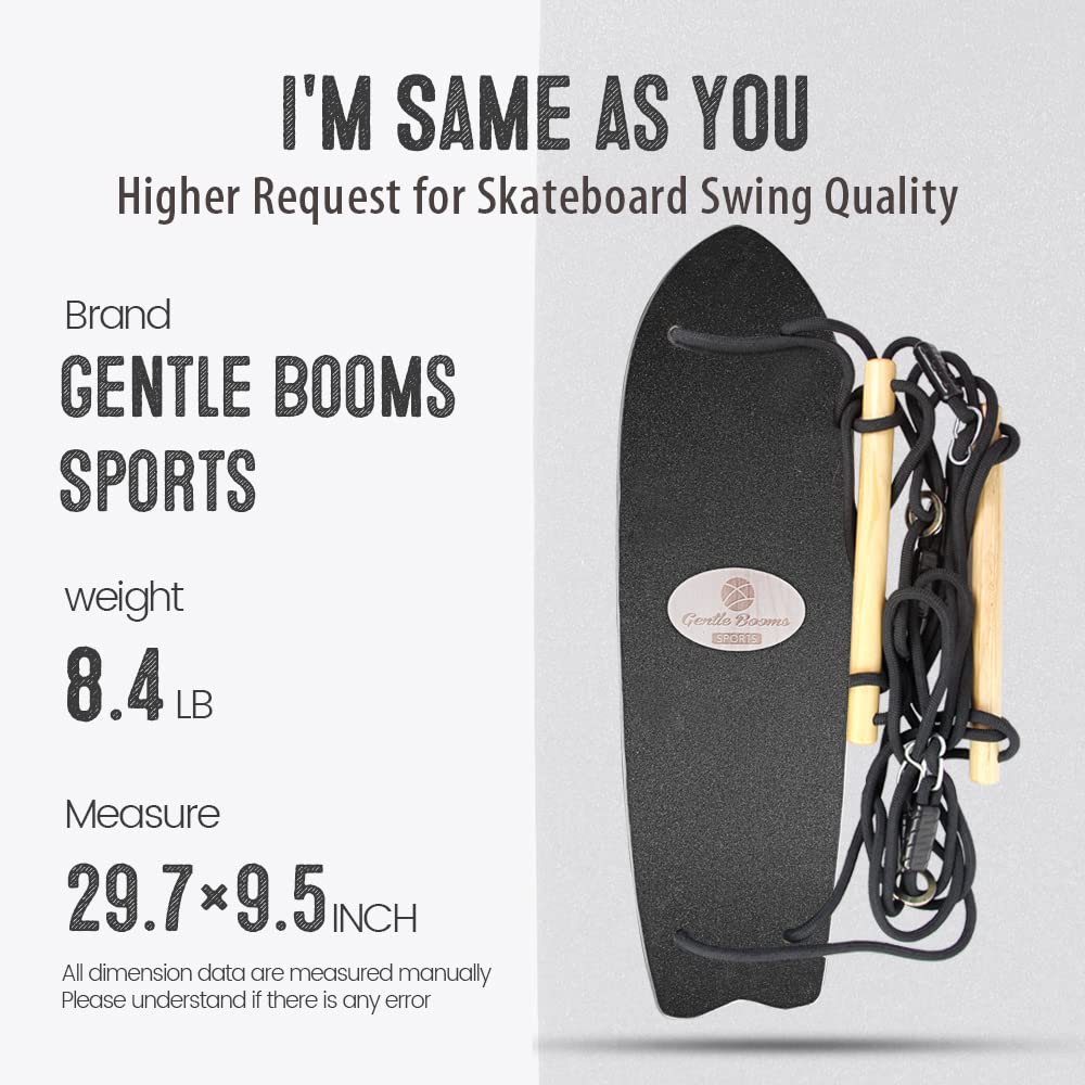Gentle Booms Sports Skateboard Swing, 29.7  9.5 Inch Large Stand Up Surf Swing With Adjustable Handle, Up To 660 Pounds Weight C
