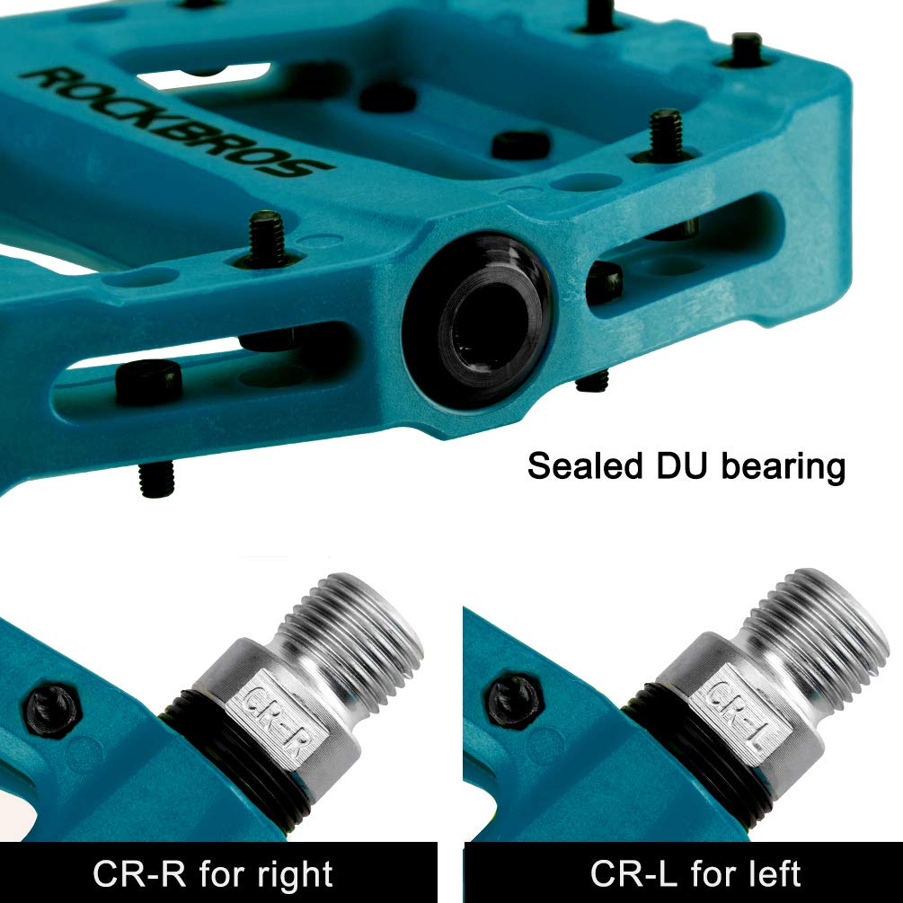 Rockbros Lightweight Mountain Bike Pedals Nylon Fiber Bicycle Platform Pedals For Bmx Mtb 9/16'' (Blue)