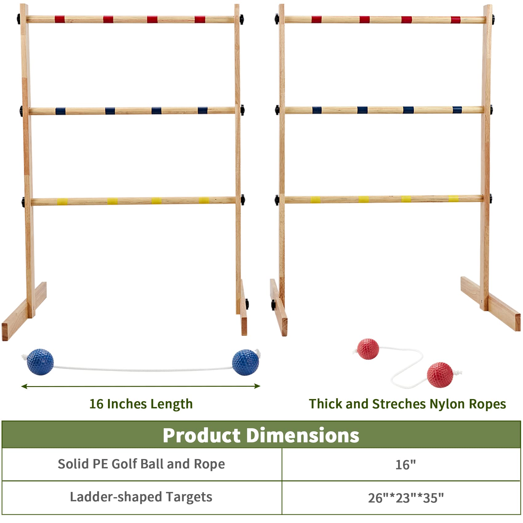 Apudarmis Ladder Toss Game Set, 35X26In Pine Wooden Golf Ladder Lawn Game With 6 Bolos Balls And Carrying Case - Outdoor Backyar