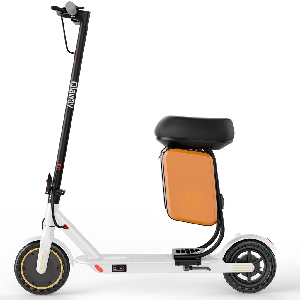 Qlaway Electric Scooter with Seat, 350W Motor, Top Speed 19Mph(31km/h), Max 22 Miles Ranges, 350W Motor, 8.5 Solid Tires, Alumin