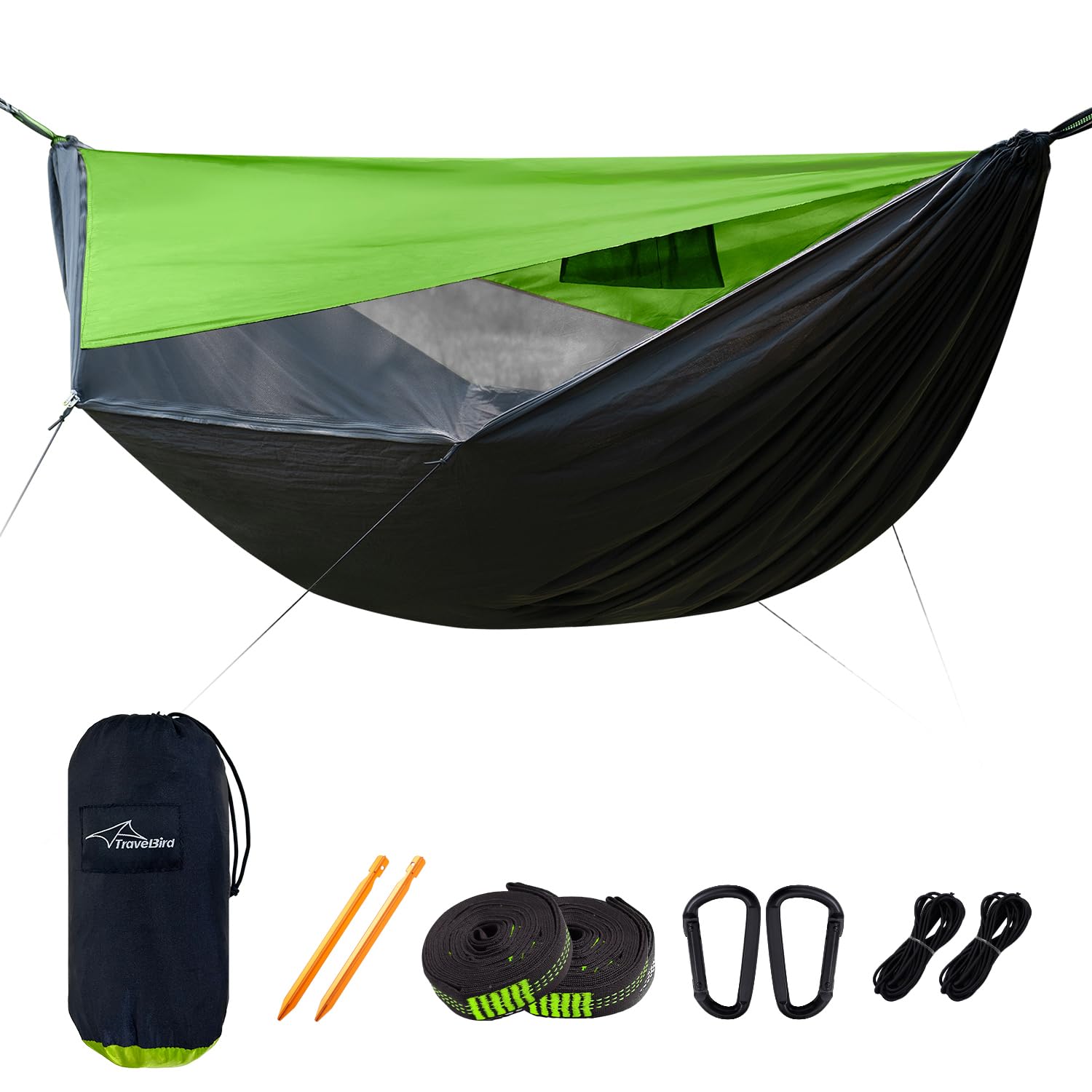 Travel Bird Camping Hammock With Mosquito Net And Sunshade, Backpacking Hammock With Ridge Rope Tree Straps, Lightweight Portabl