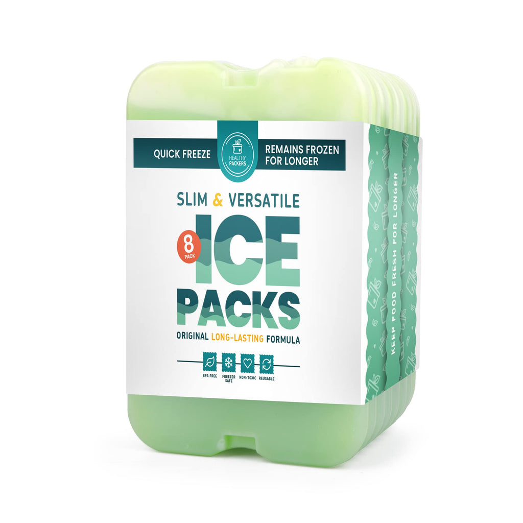 Healthy Packers Cool Pack, Slim Long-Lasting Ice Packs - Green Gel Ice Pack Great For Coolers Or Lunch Box (8-Pack)
