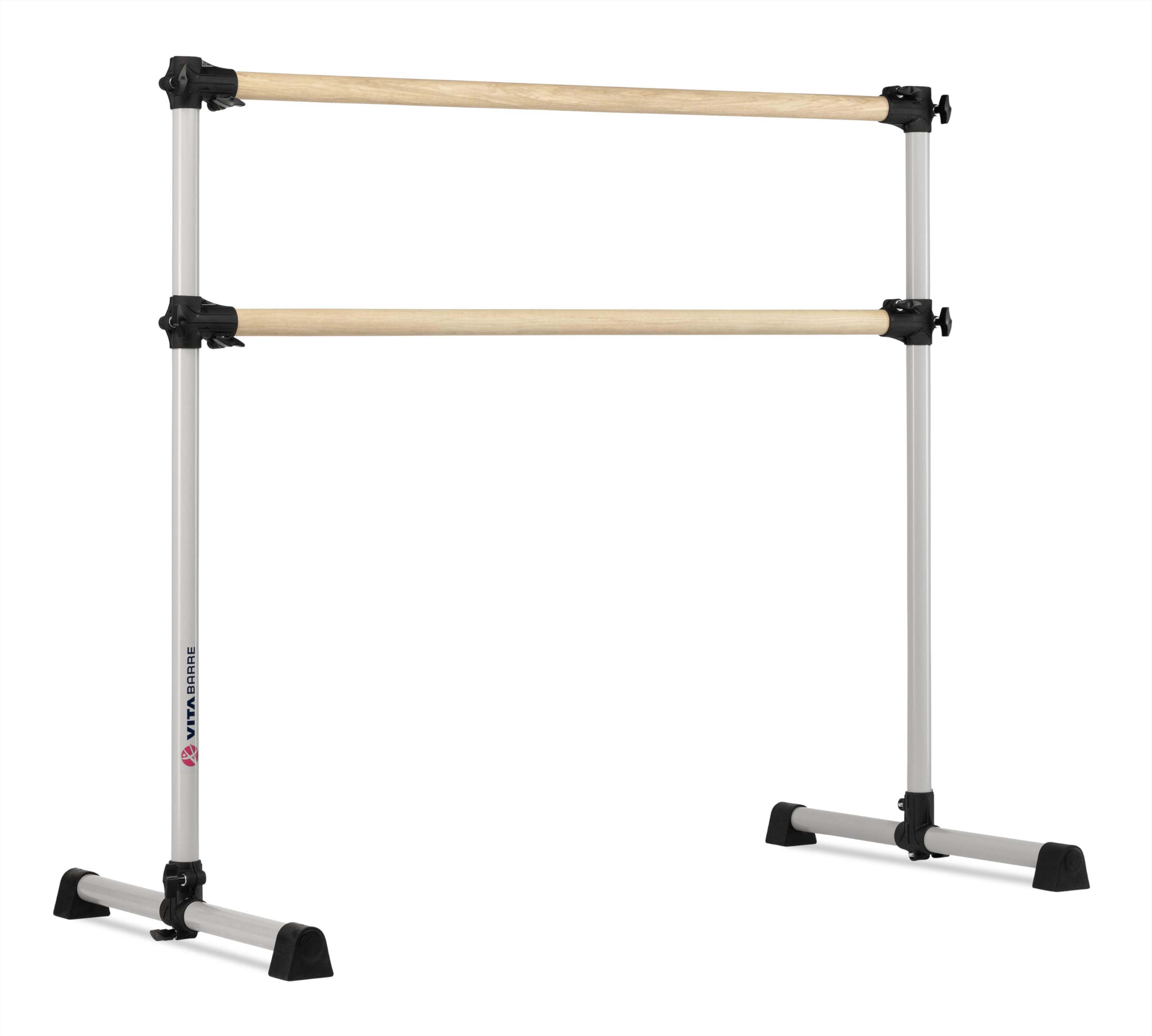 VITA Barre Portable Freestanding Double Ballet Barre, Prodigy, 4 Ft Bars, Satin Silver | Adjustable Height, USA Made, Home or Gy