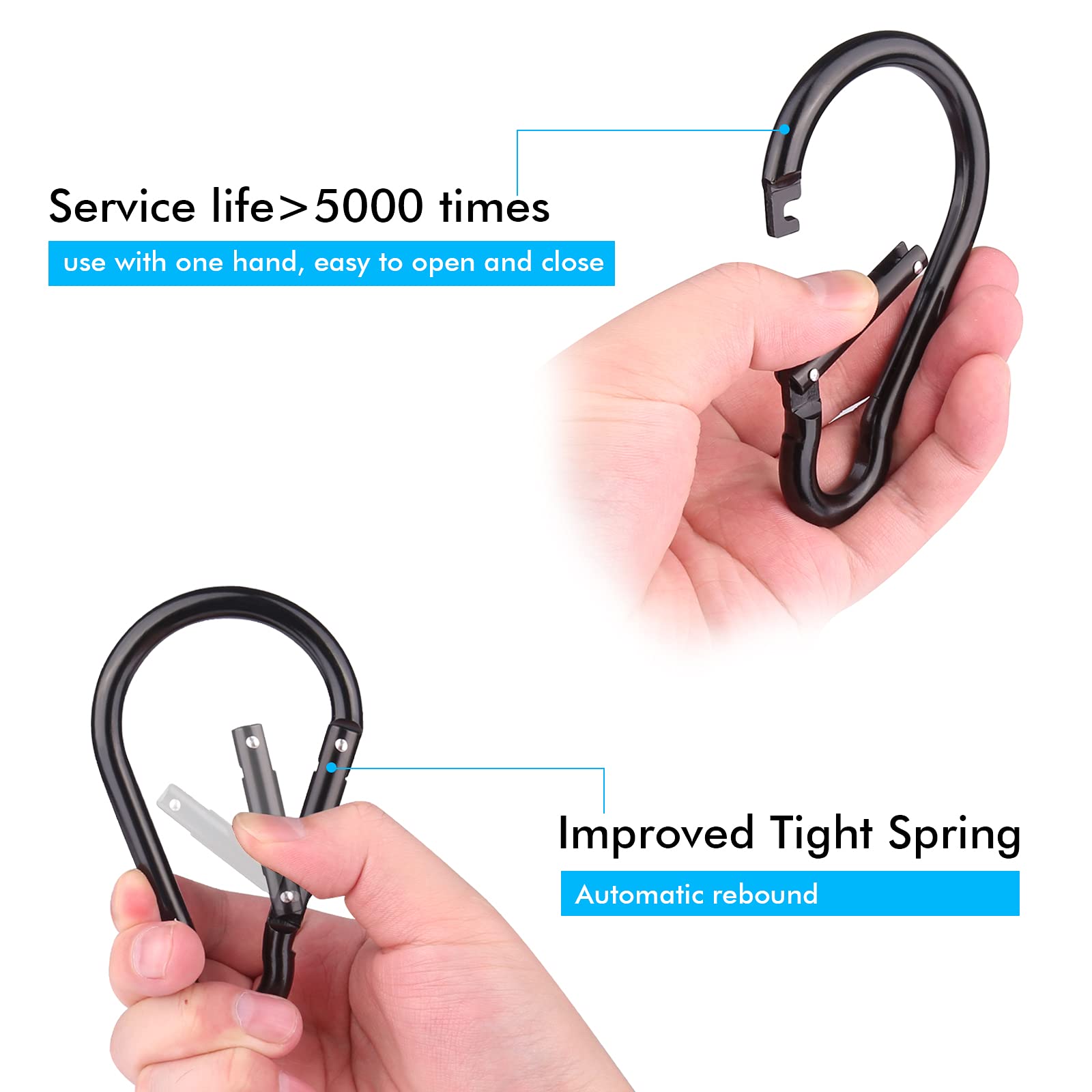 10Pcs 4''/10Cm Large Carabiner Clip,Strong Unlocking Caribeaner Keychain Pack For Backpack Hook, Light Duty Paracord Umbrella E