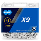 Kmc X9 9-Speed X-Series Bicycle Chain | Compatible With Shimano, Sram, Campagnolo And All Major Systems | Silver