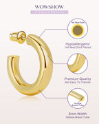 Wowshow Chunky Gold Hoop Earrings, Small Gold Hoop Earrings For Women 14K Real Gold Plated 20Mm Thick Open Hoops Lightweight