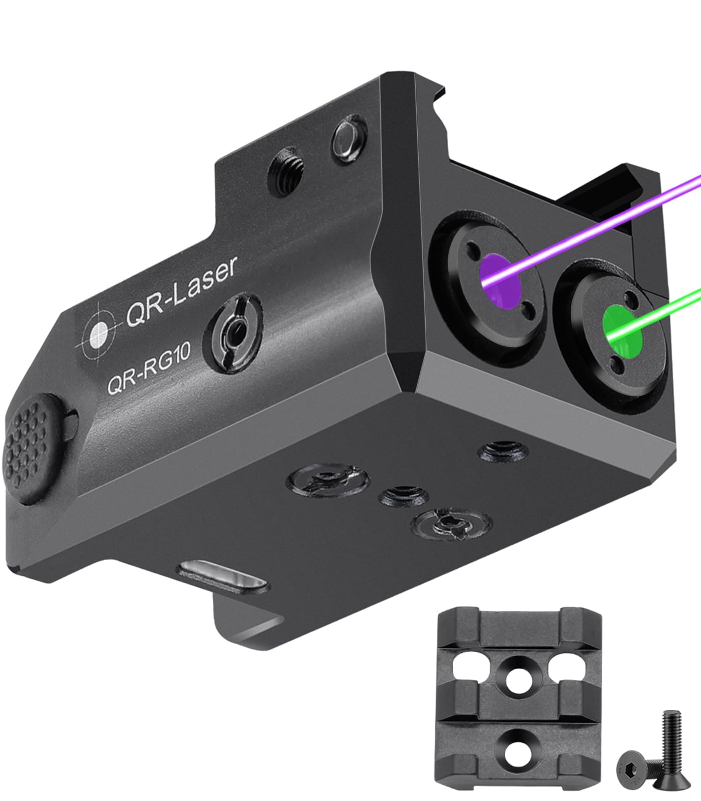 QR-Laser Dual Green Purple Laser Sights with Removable Rail Adapters, Duo-Laser Combo for Pistols with Picatinny Rail Mount, Rec