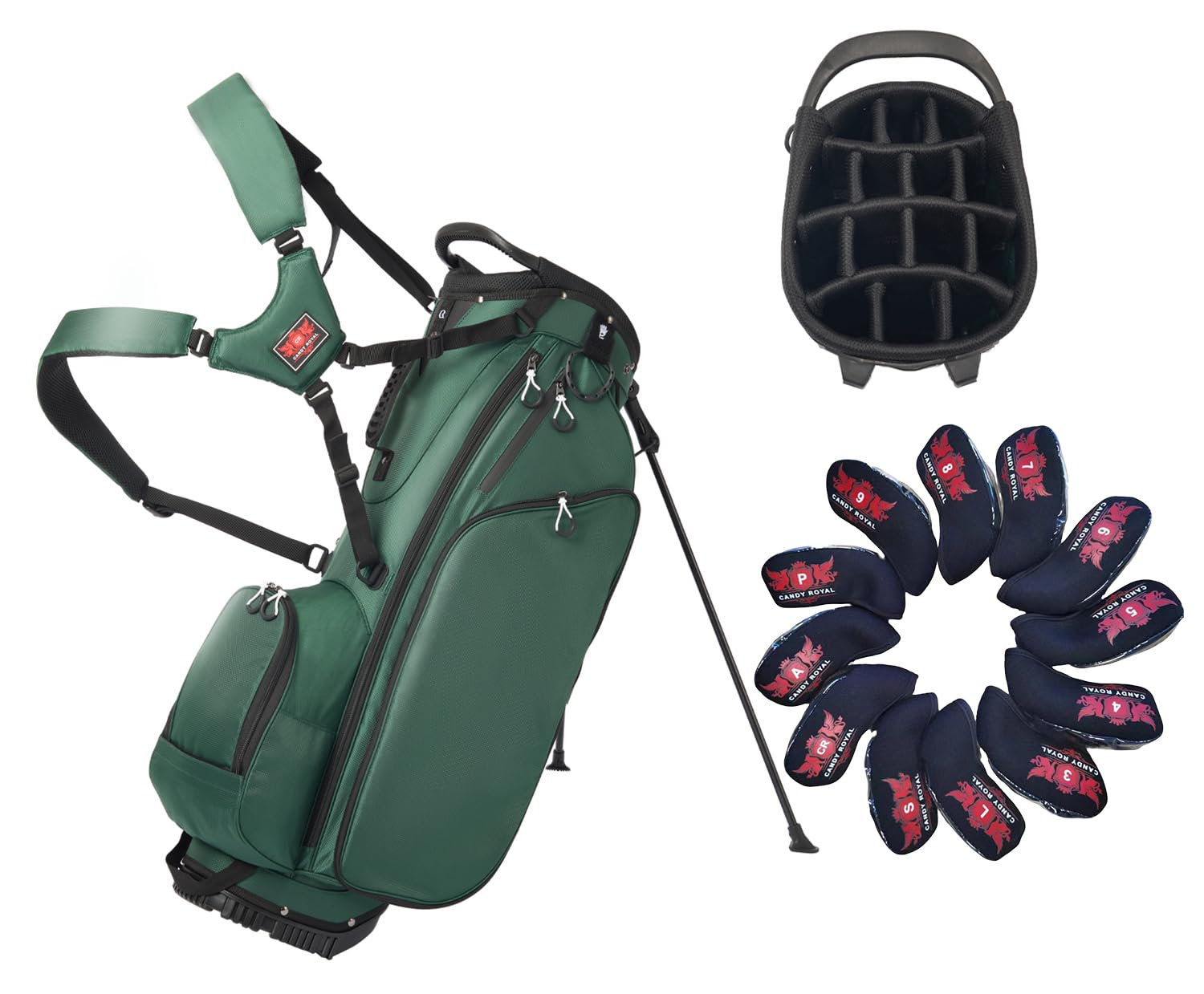 Lightweight Golf Stand Bag with 14 Way Full-Length Dividers, 7 Zippered Pockets and Rain Cover, with Handles and Dual Strap (01G