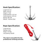 Ant Mag Grappling Hook Stainless Steel Claw Carabiner With 20M/65Ft 6Mm Auxiliary Red Rope For Camping Hiking Tree Grabbing And