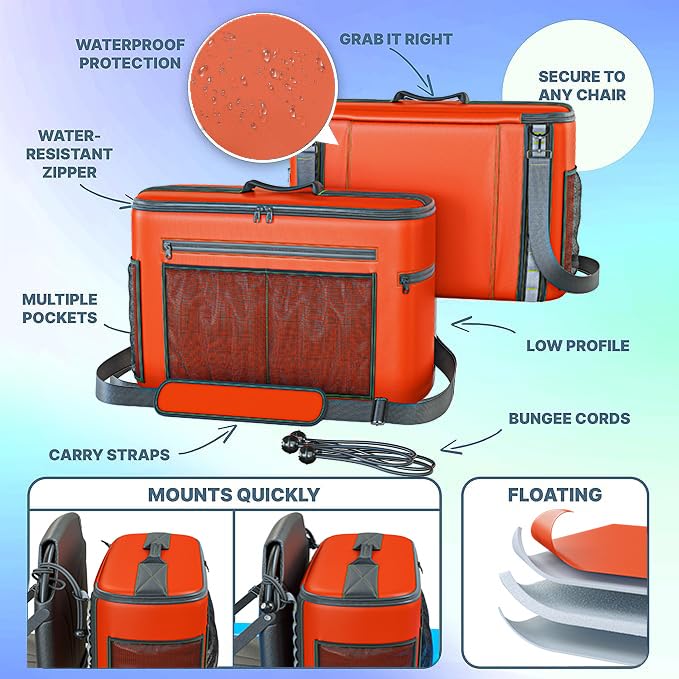 Skywin Kayak Cooler Behind Seat - Waterproof Kayak Seat Back Cooler- Compatible With Lawn-Chair Style Seats, Kayak Accessories S