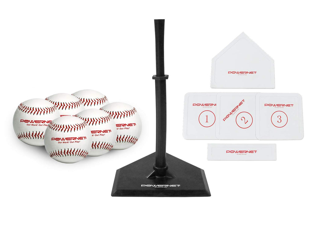 Powernet Baseball T-Ball Coaching Bundle 8 Piece Tee-Ball Set Includes 6 Soft Core Baseballs, Adjustable Tee, 5 Throw Down Bases