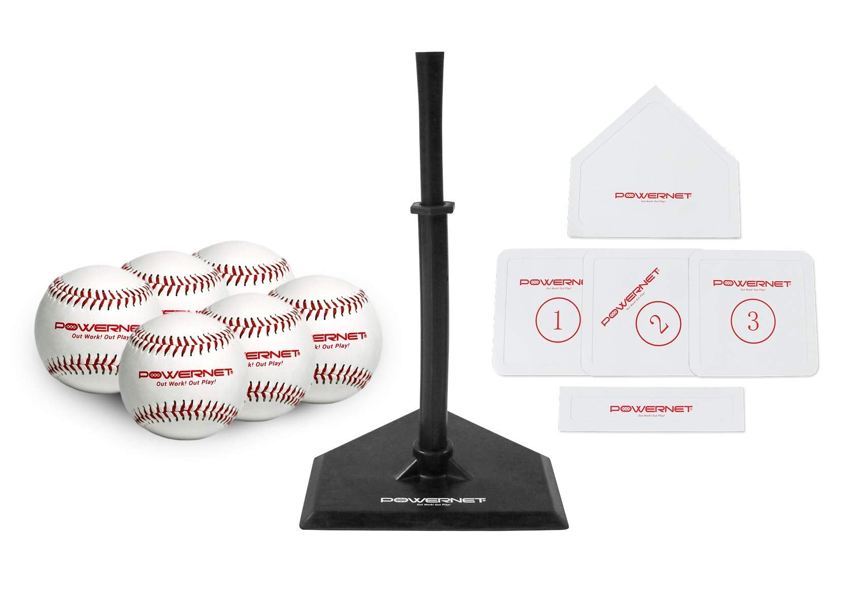 Powernet Baseball T-Ball Coaching Bundle 8 Piece Tee-Ball Set Includes 6 Soft Core Baseballs, Adjustable Tee, 5 Throw Down Bases