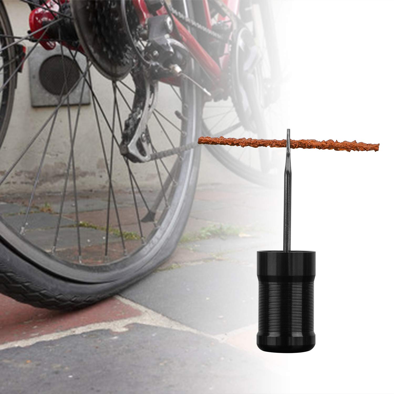 Oumers Tubeless Bike Tire Repair Tool Kit, Bike Tire Punctures With 5Pcs Bacon Strips Plus Insertion Tool Tire Repair Fork Reame