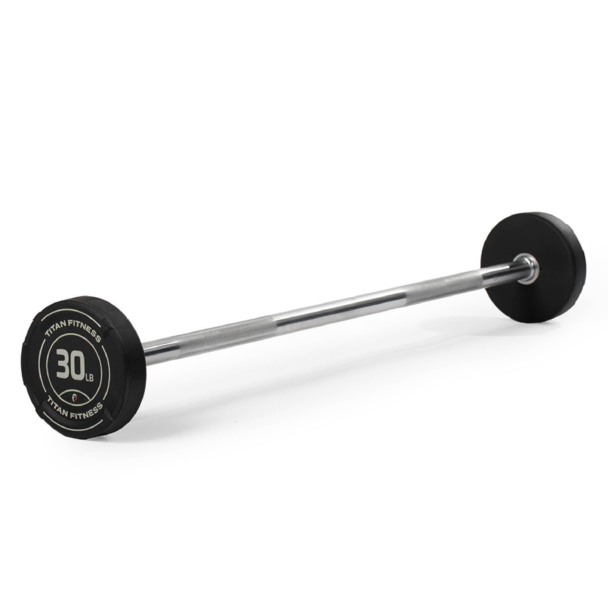 Titan Fitness 30 Lb Rubber Straight Fixed Barbell, Pre-Loaded Weight Bar For Strength Training & Weightlifting