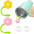 LUOLAO Flower Straw Cover Cap and Silicone Spill Stopper Compatible with Yeti Tumbler, Cup Accessories Including 2 Straw Cover T