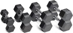 CAP Barbell 100 LB Rubber Coated Hex Dumbbell Hand Weight Set with Vertical Storage Rack | Black