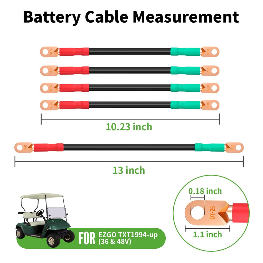10L0L Golf Cart Battery Cable Set Fits Ezgo Txt 94-Up Medalist/Txt,Corrosion Resistant, Ultra-Long Pure Copper Wire Lugs,6 Surfa