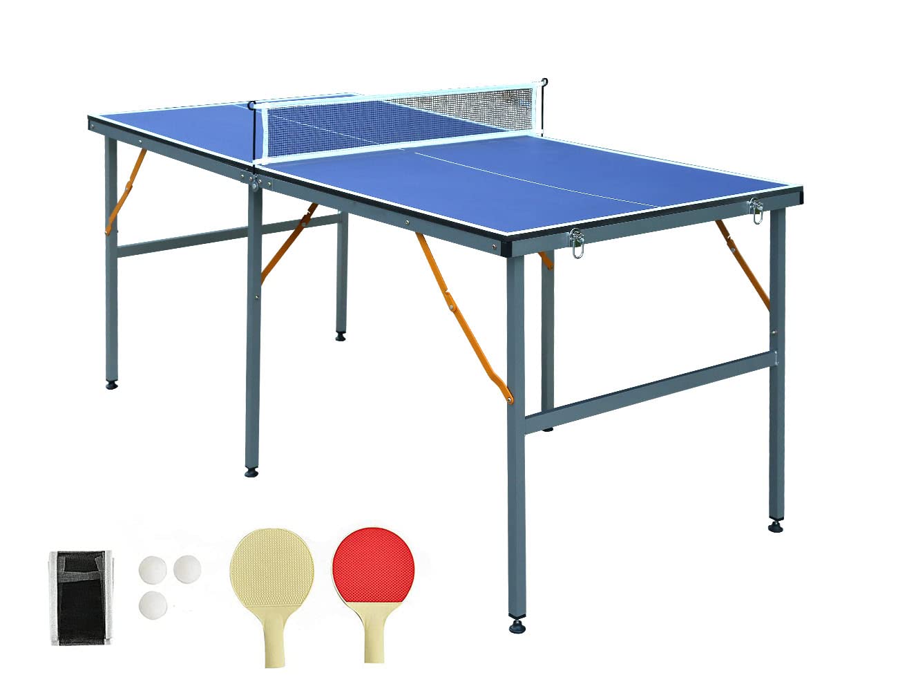 6 Ft Table Tennis Table Ping-Pong Tables Set - 100% Preassembled Foldable & Portable Tables With All-Weather Aluminum Composite 