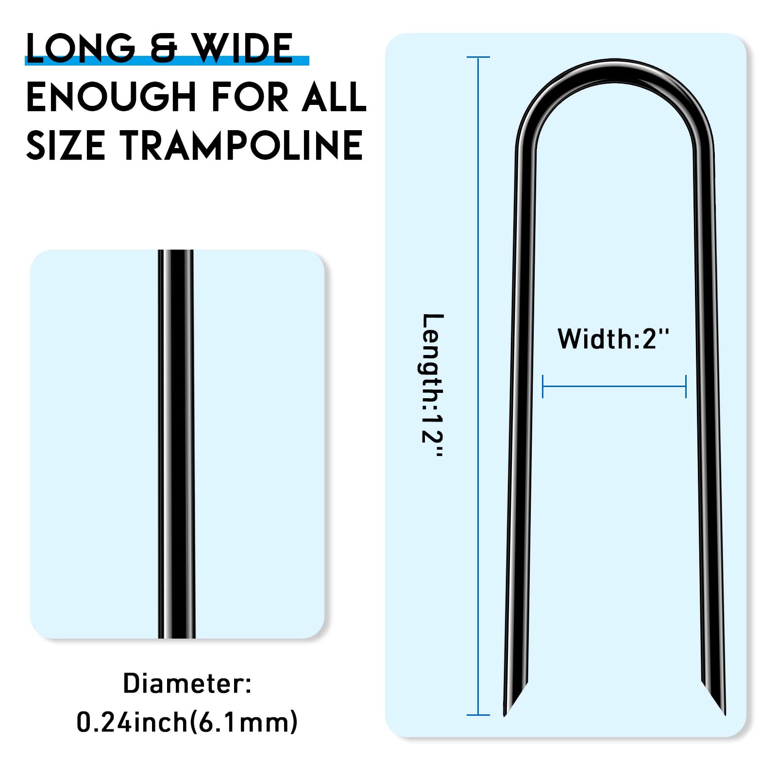 Trampoline Stakes High Wind 12 Inch, Heavy Duty Trampoline Anchors 8Pcs With T-Hook, U Shape Galvanized Steel Wind Stakes For Tr