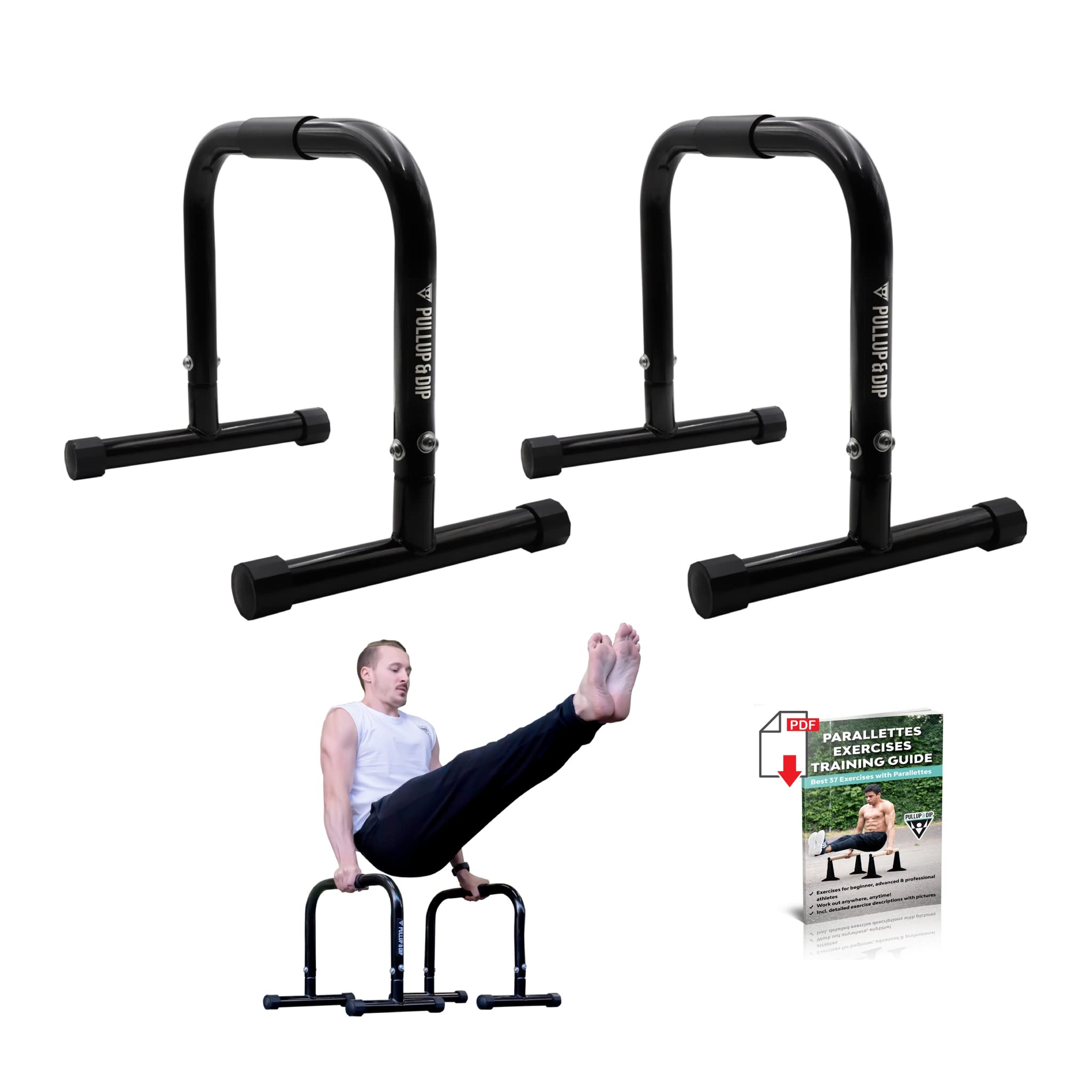 Pullup & Dip Fitness Parallettes, Medium Parallette Bars For Calisthenics & Gymnastics, Handstand Bars With Extra Wide Handle & 