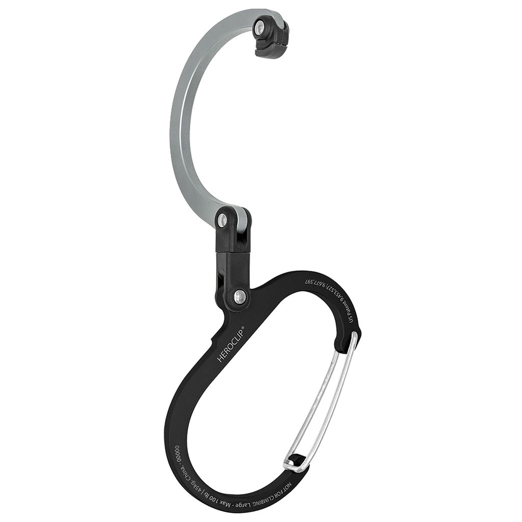 Gear Aid Heroclip Carabiner Clip And Hook (Large) For Camping, Backpack, Organization, And Garage, Black & Gray