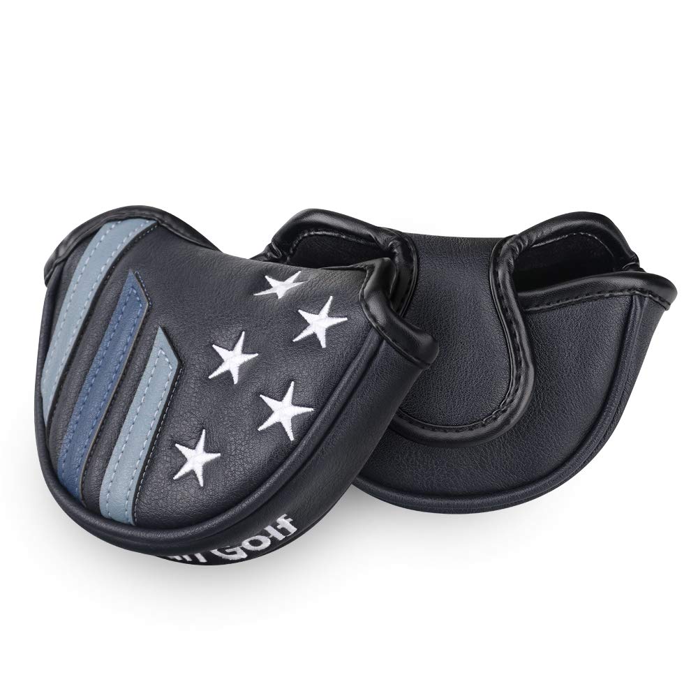 Craftsman Golf Blue Strips Stars Small Mid-Size Half Mallet Putter Head Cover Headcover Magnetic Closure (For Heel Shaft)