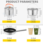 Whitsunday Outdoor Cookware 304 Stainless Steel Set, Backpacking Camping Dinnerware Set - Stackable Pots, Pans, Kettle, Cups Set