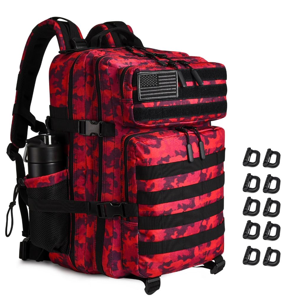 R.SASR Military Tactical Backpack 45L Large Tactical Backpack for Men, Hiking Rucksack With Bottle Holder (Red Cp)