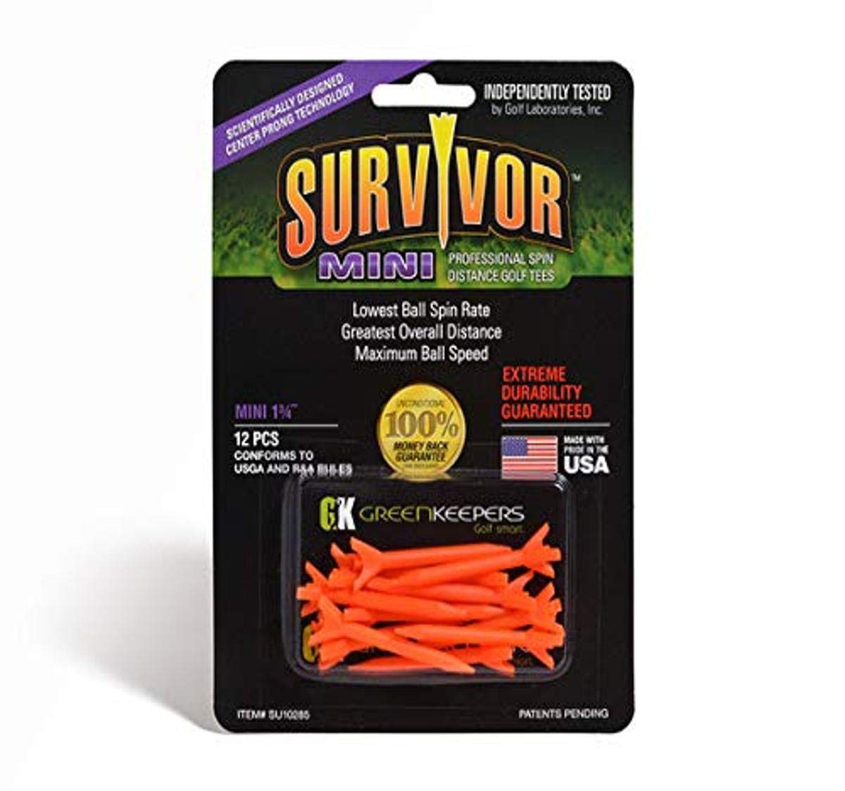 Greenkeepers 1 3/4'' Survivor Mini Performance Golf Tee Orange