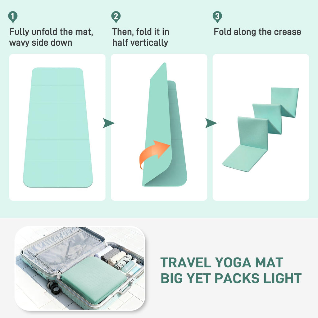 Foldable Yoga Mat for Travel 72x 32x 0.32Inch, 8mm Thick Folding Exercise Mat, Outdoor Non-slip Pilates Mat for Women & Men, Wid