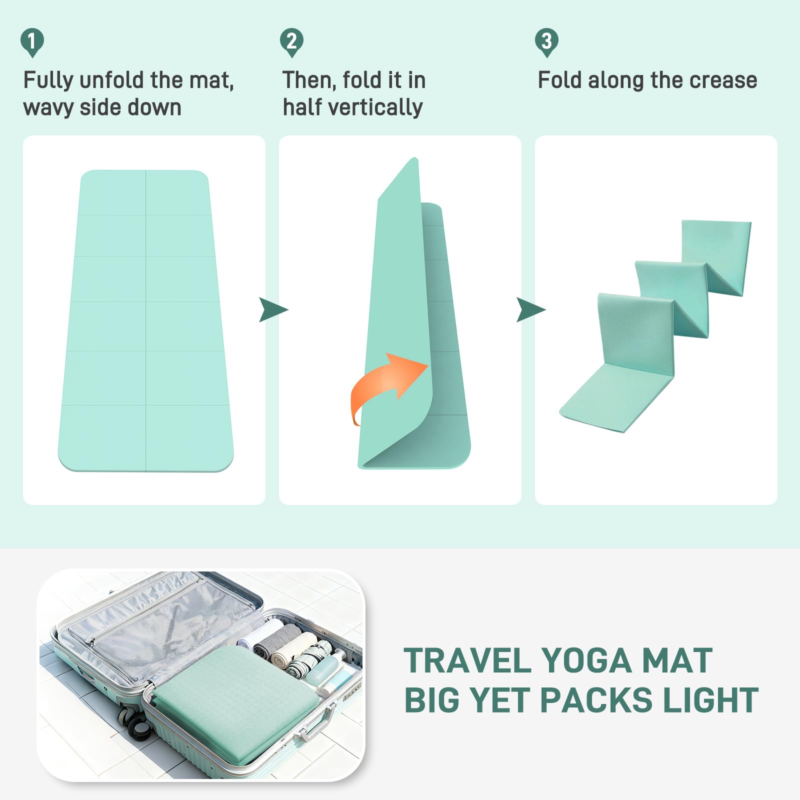 Foldable Yoga Mat for Travel 72x 32x 0.32Inch, 8mm Thick Folding Exercise Mat, Outdoor Non-slip Pilates Mat for Women & Men, Wid
