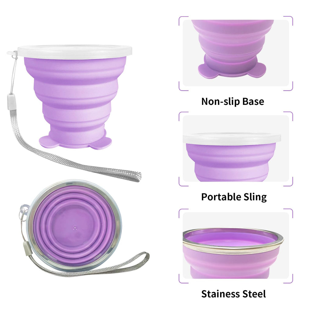 Collapsible Cup-Silicone Small Foldable-Expandable Folding Drinking-Reusable Portable Mugs Cups With Lids For Travel, Camping, H