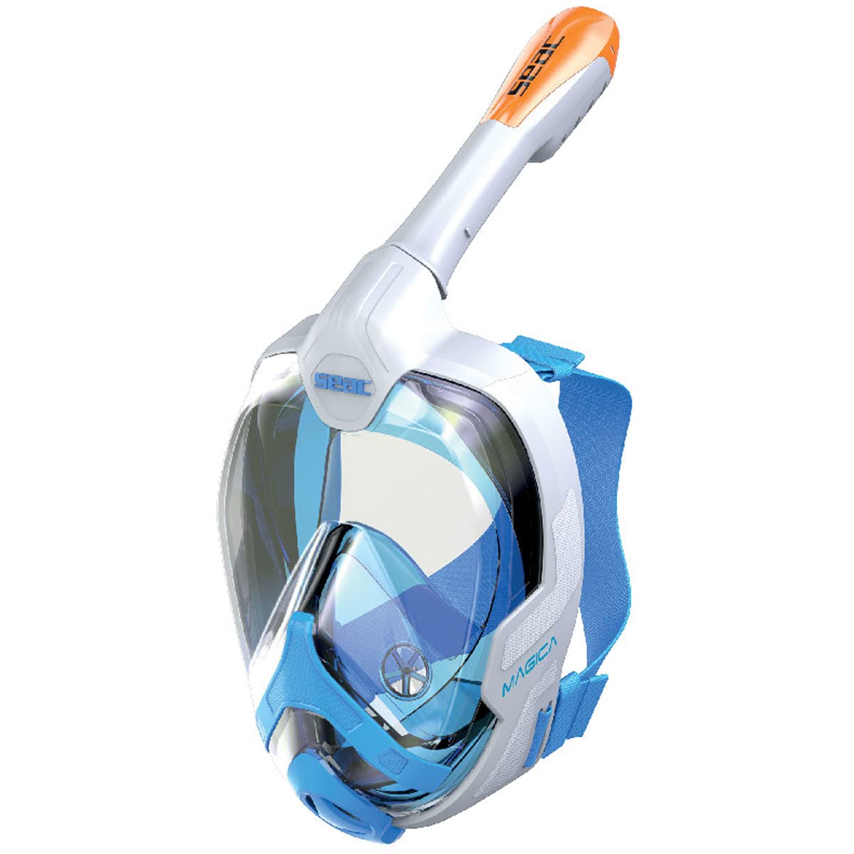 Seac Magica, Full Face Antifog Snorkelling Mask With Soft Facial Skirt In 2 Sizes, Exhalation Valve And Dry Snorkel Top, Blue/Or