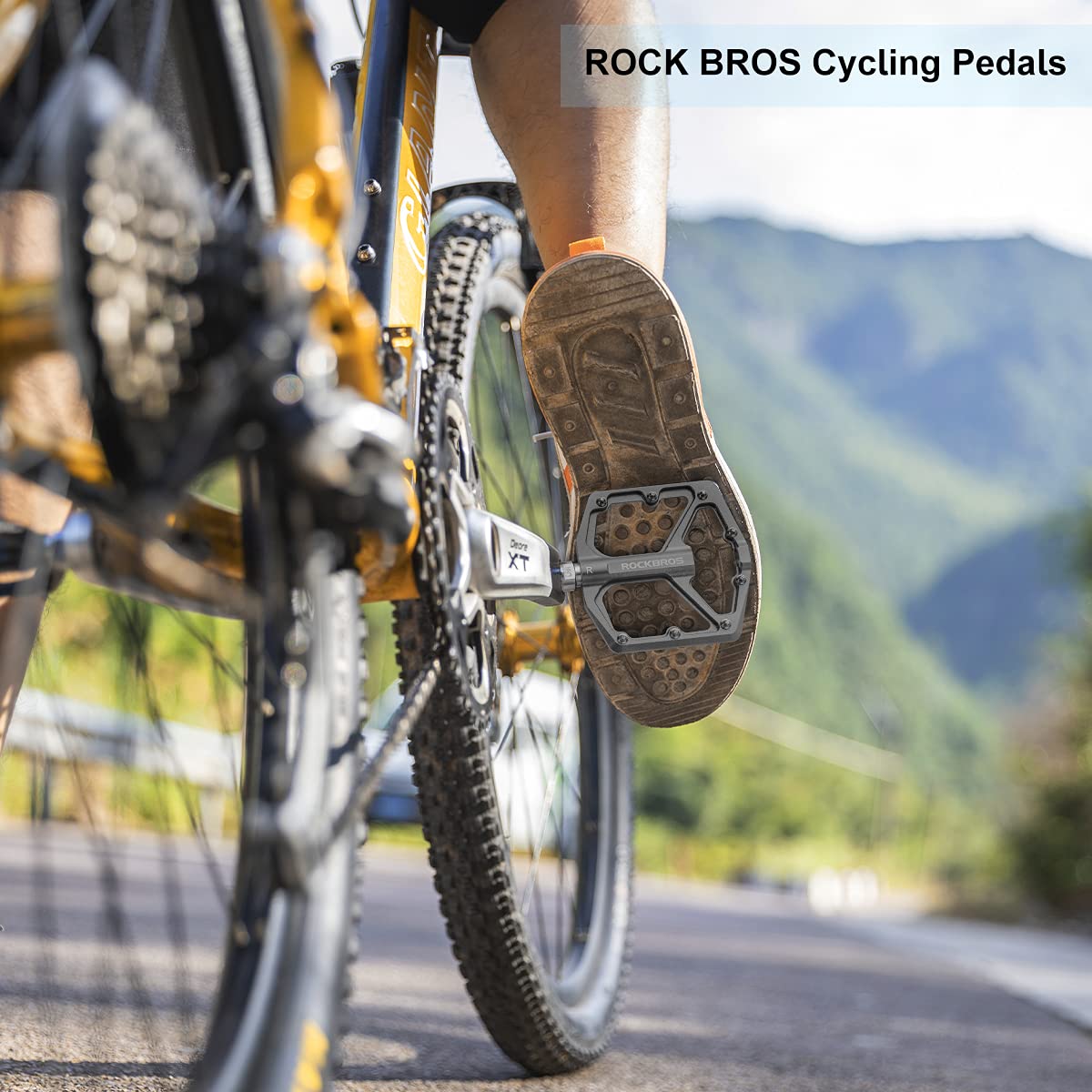 Rockbros Mountain Bike Pedals Mtb Pedals Bicycle Flat Pedals Aluminum 9/16'' Sealed Bearing Lightweight Platform For Road Mounta