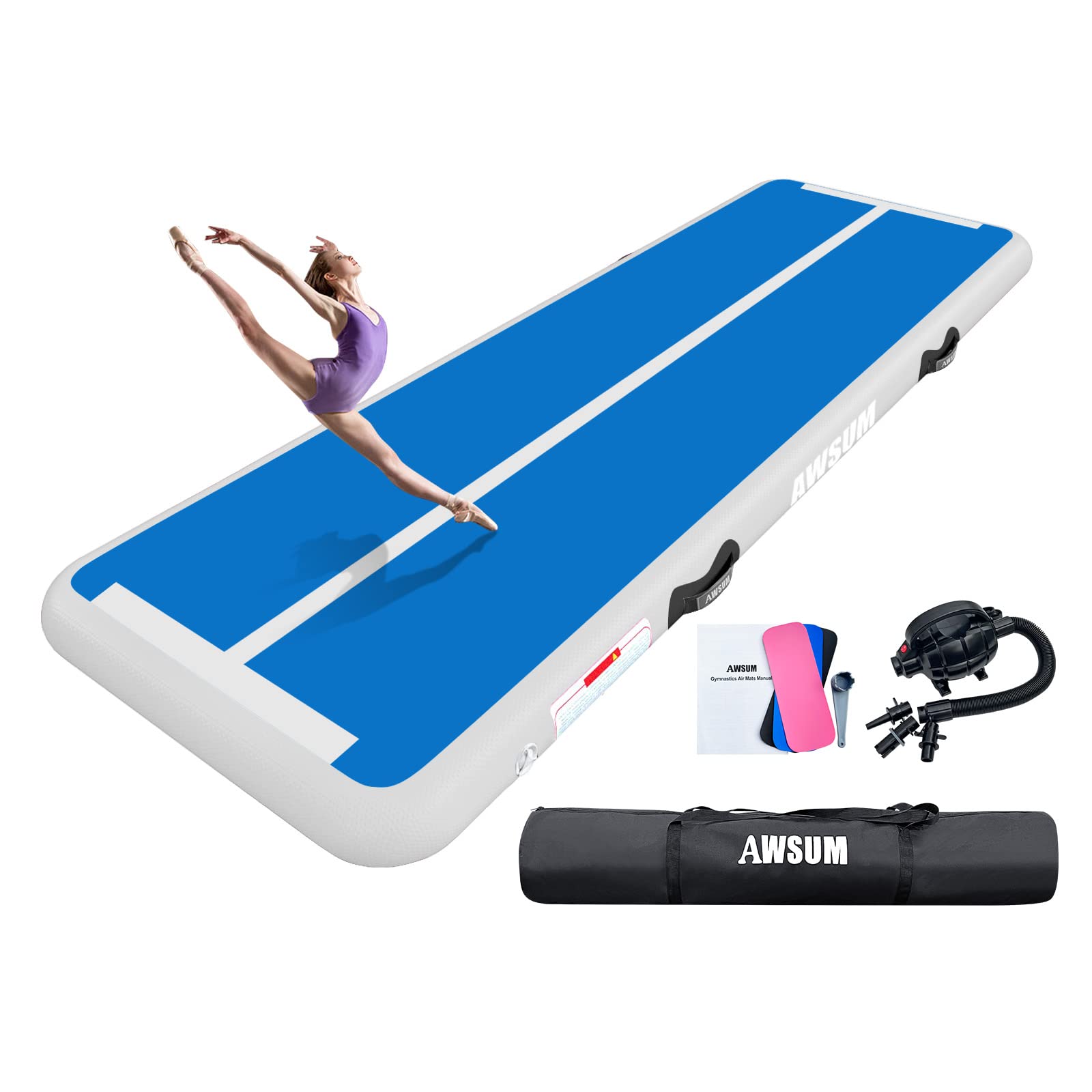 Awsum 16Ft 4Inches Air Tumbling Mat Inflatable Training Mat Gymnastics Tracks With Electric Air Pump For Gym/Cheerleading/Water/