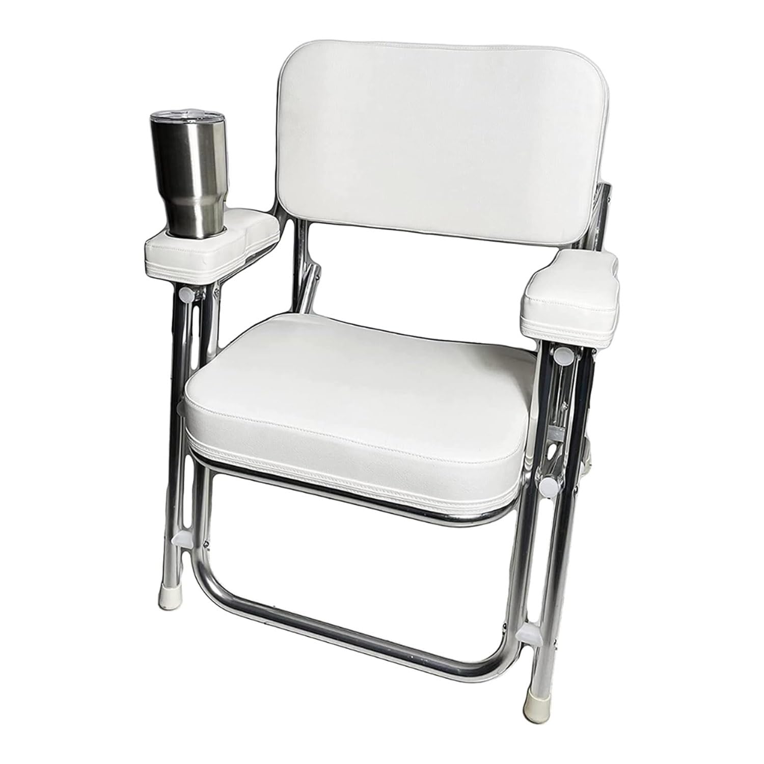 MARINE CITY Aluminum Portable Folding Cushioned Boat Deck Beach Chair with Drink Cup Holder for Marines - Boats - Yachts - Ships