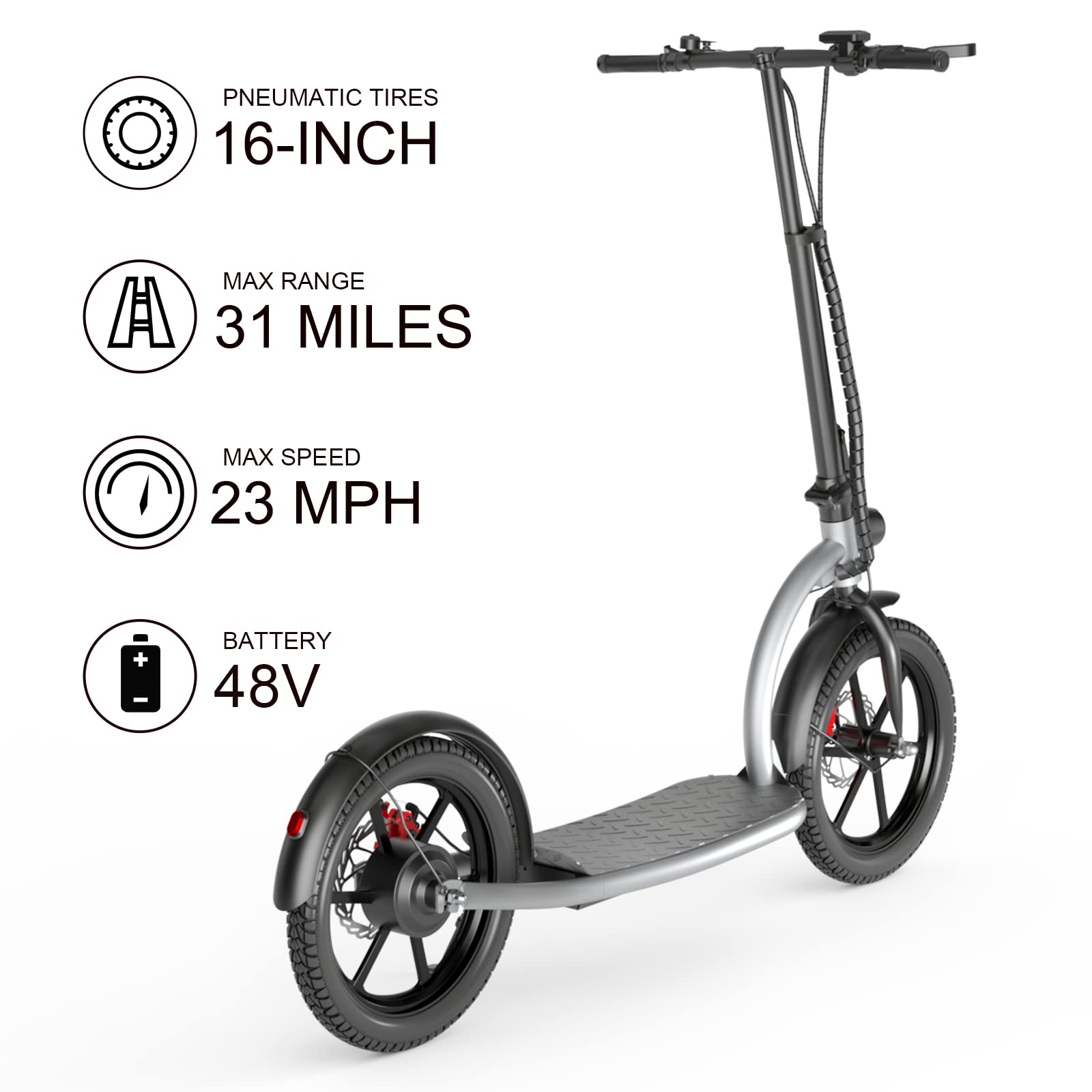 Hiboy VE1 PRO Electric Scooter - 16 Pneumatic Tires - 31 Miles Long Range & 23Mph Folding Commuter Electric Scooter
