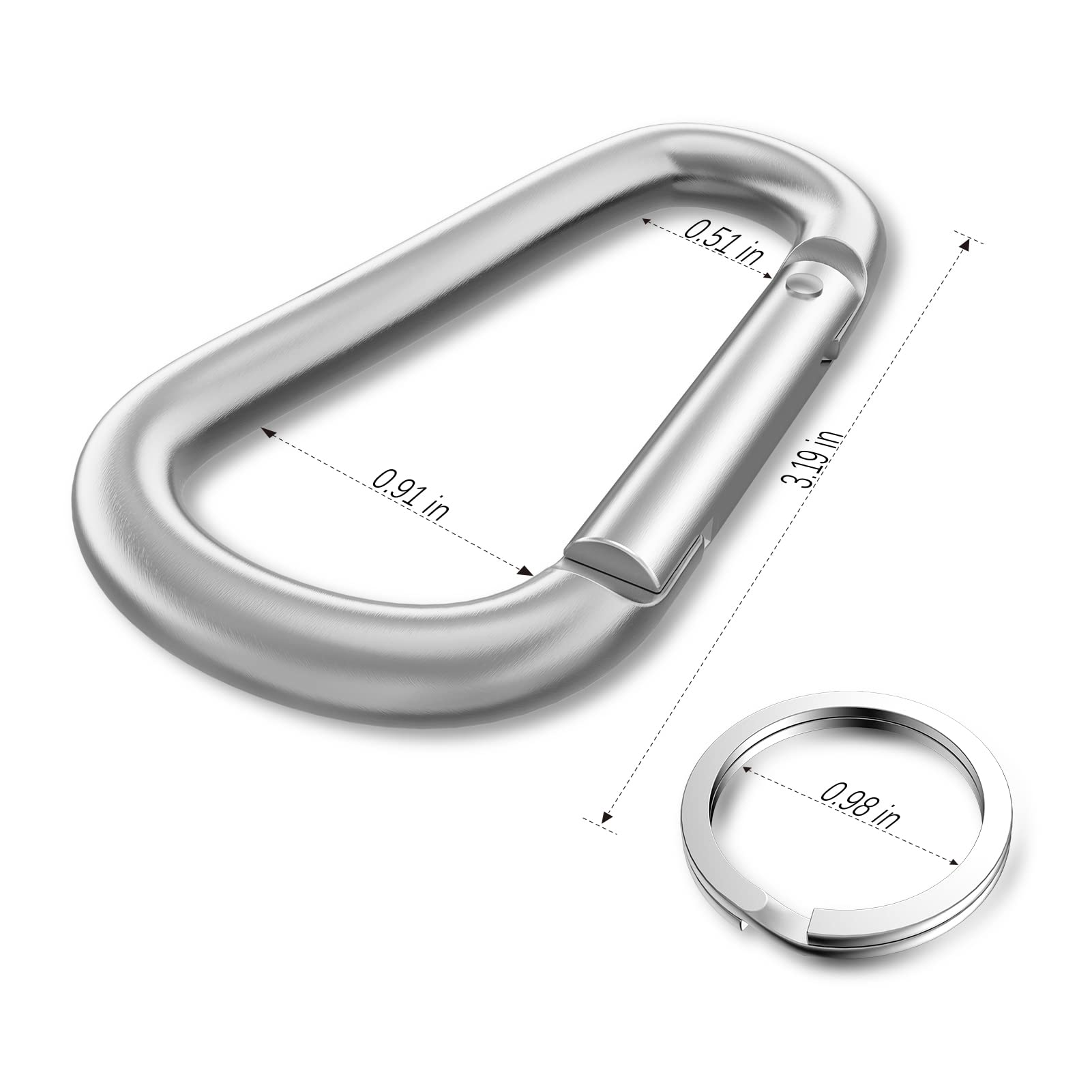 Sprookber 3'' Aluminum Carabiner D Ring, Caribeenerclips, Spring Snap Hookfor Keychain Clip,Set Of 10 (Silver)