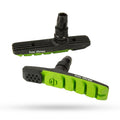 Box Three 70 Millimeters BMX Brake Pads Matte Black w/Pad Printing Body, Dual Compound Rubber Pad & Pivoting Posts | Green